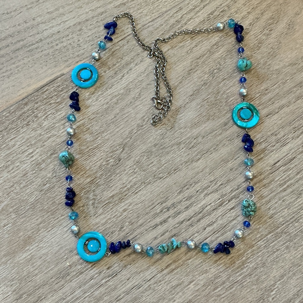 Turquoise & Blue Beaded Necklace – 36” – Southwestern Boho Style